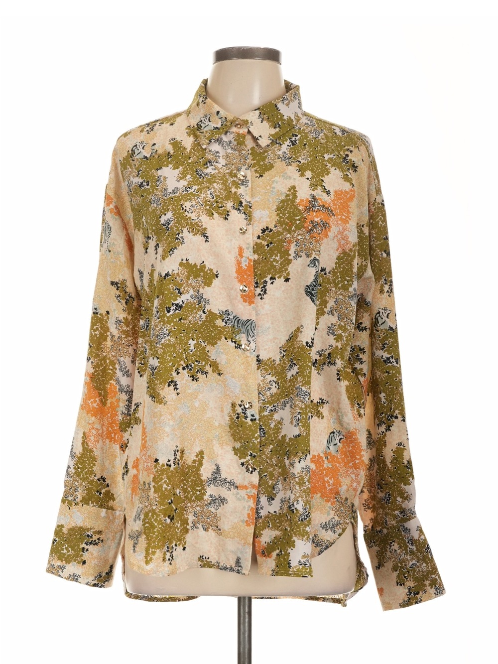 entro Olive, Cream & Orange Floral Button-Front Blouse